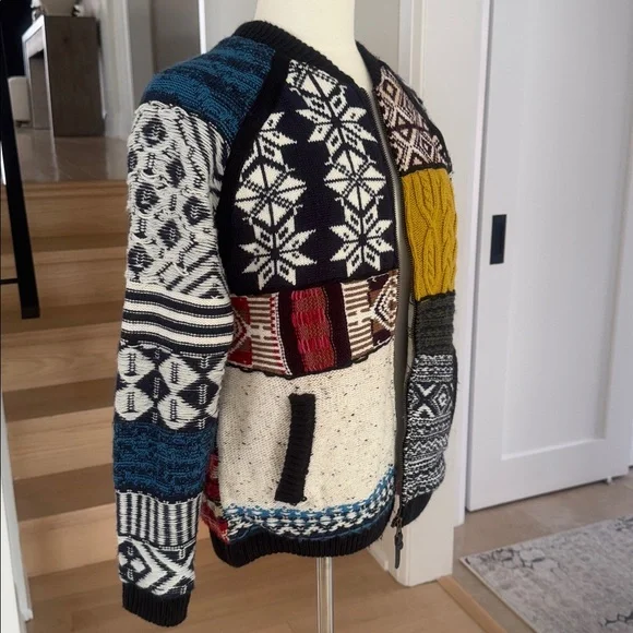 DESIGUAL Multicolor Geometric Zip-Up Sweater Cardigan Jacket M - Picture 5 of 8